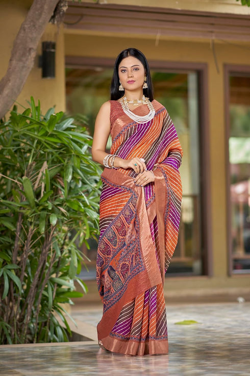 Vasthrlay Chanderi Leheriya Mothra Saree Multicolor