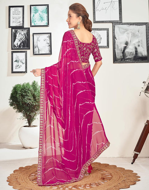 Vasthrlay Georgette Embroidery Unstitched Pink Saree