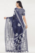 Vasthrlay Off White1 Rose Botanical Printed Linen Saree With Self Woven Border And Unstitched Blouse Piece
