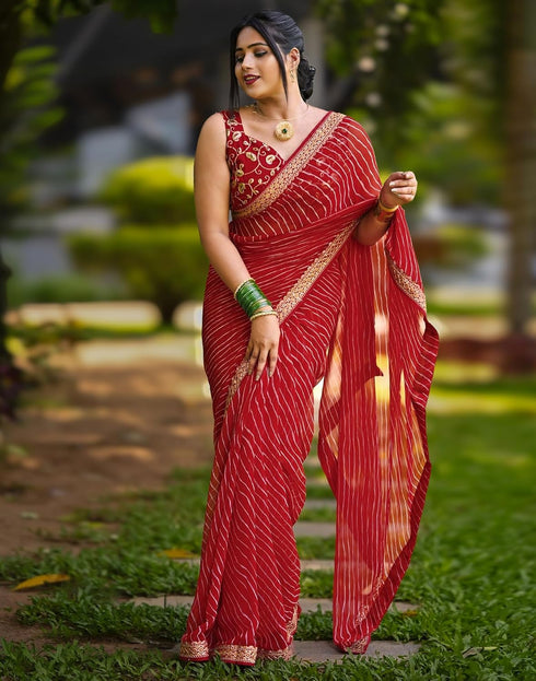 Vasthrlay Georgette Leheriya Unstitched Blue Saree