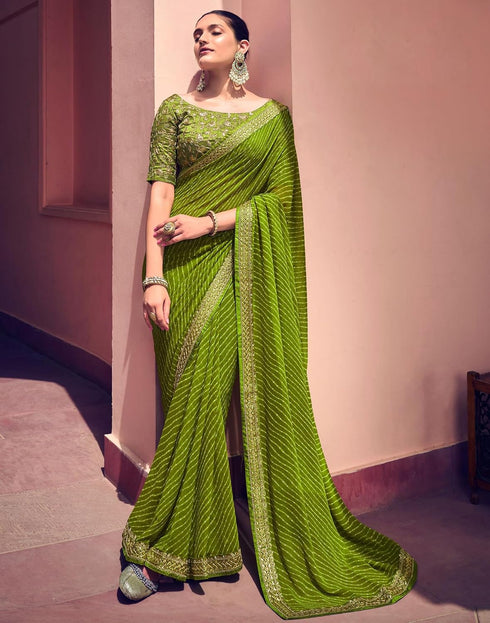 Vasthrlay Georgette Leheriya Unstitched Blue Saree