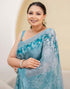 Vasthrlay Womens Printed Blue Saree With Unstitched Blouse Piece
