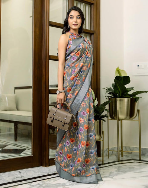 Vasthrlay Womens Cotton Unstitched Teal Saree