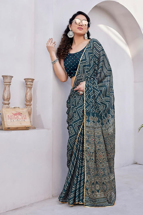 Vasthrlay Fashion Georgette Sequins Navy Ethnic Wear