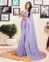 Vasthrlay Printed Striped Unstitched Peach Saree