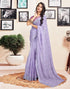 Vasthrlay Printed Striped Lavender Saree With Unstitched Blouse Piece