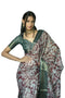 Vasthrlay Maroon Abstract Floral Polyester Saree With Zari Border And Ruched Unstitched Blouse Piece