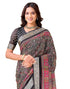 Vasthrlay Georgette Printed Black Saree With Unstitched Blouse Piece