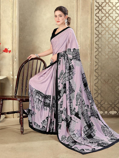 Vasthrlay Womens Printed Mauve Saree With Black Unstitched Blouse Piece