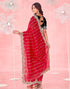 Vasthrlay Embroidery Scalloped Unstitched Red Saree