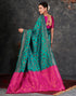Vasthrlay Banarasi Kanjeevaram Turquoise Saree With Rani Pink Unstitched Blouse Piece