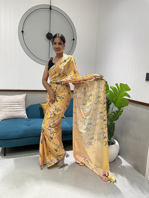 VasthrlayGeorgette Unstitched Srivalli Yellow Free Ethnic Wear