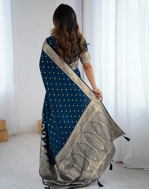 Vasthrlay Banarasi Weaving Unstitched Blue Saree