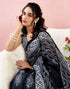 Vasthrlay Womens Printed Black And White Saree With Unstitched Blouse Piece