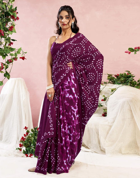 Vasthrlay Womens Printed Unstitched Wine Saree