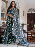 Vasthrlay Womens Printed Rama Blue Saree With Unstitched Blouse Piece