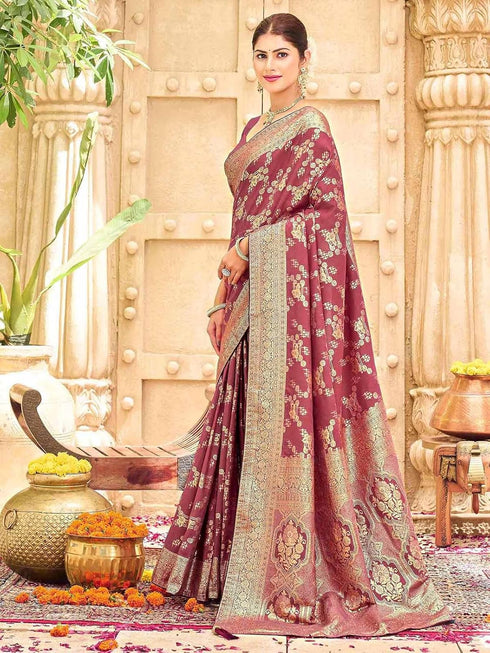 Vasthrlay Womens Banarasi Unstitched Mauve Saree