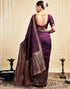 Vasthrlay Womens Banarasi Jacquard Wine Saree With Unstitched Blouse Piece