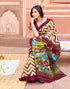 Vasthrlay Womens Abstract Beige Saree With Maroon Unstitched Blouse Piece