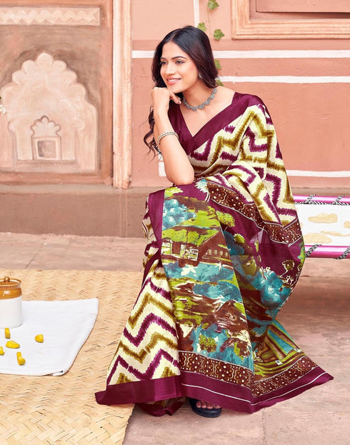 Vasthrlay Womens Abstract Unstitched Off White Saree