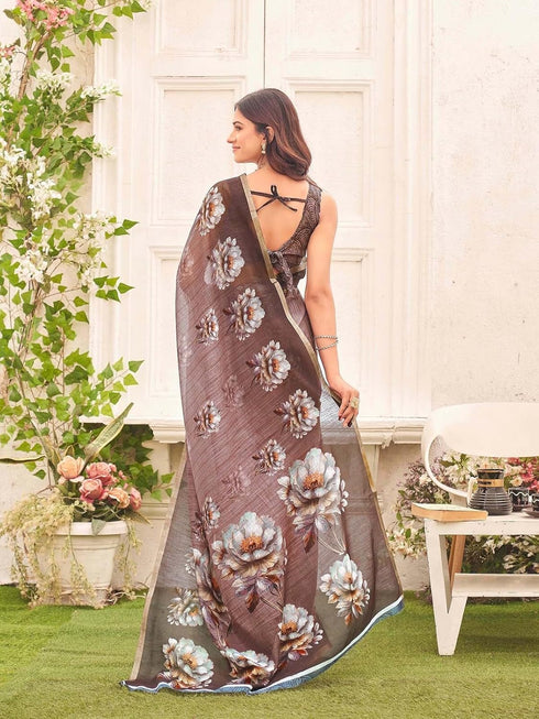 Vasthrlay Womens Printed Unstitched Sage Green Saree