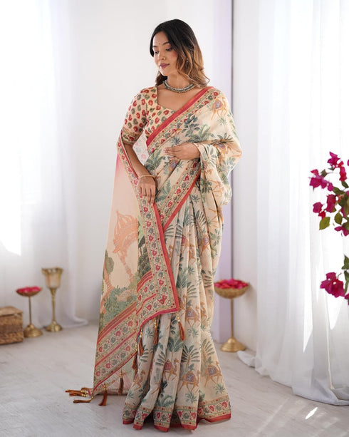 Vasthrlay Handloom Grey Beige Traditional Saree