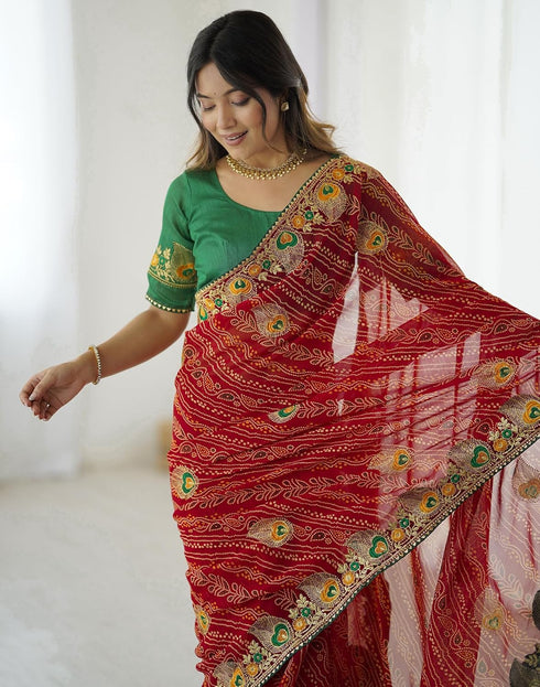Vasthrlay Georgette Embroidery Unstitched Pink Saree