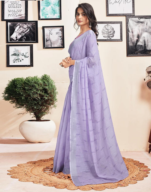 Vasthrlay Printed Striped Unstitched Peach Saree