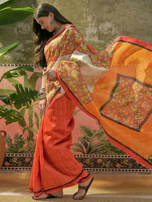 Vasthrlay Shimmer Printed Unstitched Lime Green Saree
