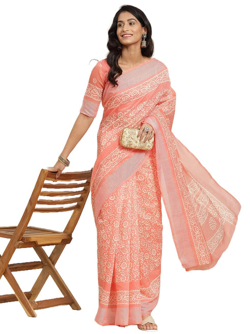Vasthrlay Linen Peach Saree