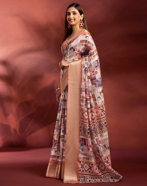 Vasthrlay Printed Jacquard Unstitched Rama Green Saree