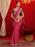 Vasthrlay Printed Bandhani Dark Pink Saree With Green Unstitched Blouse Piece