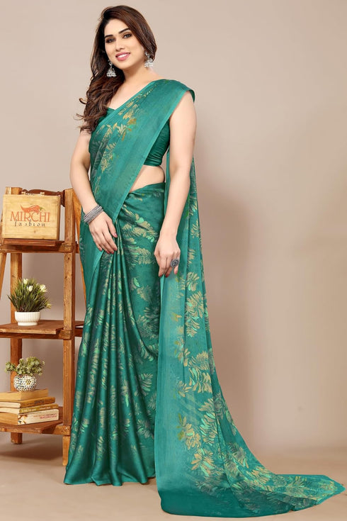 Vasthrlay Fashion Chiffon Turquoise Ethnic Wear
