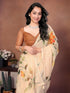 Vasthrlay Multicolour2 Leaf Print Organza Saree With Mustard Piping And Ruched Sleeveless Unstitched Blouse Piece
