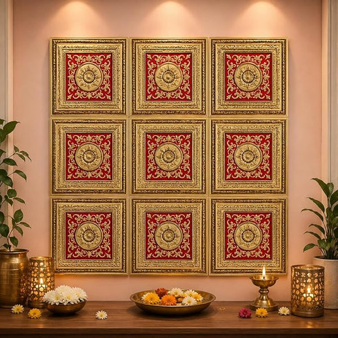 SATYAM KRAFT Ganpati Bappa Backdrop | janmashtami Decor | Wall Panels (9 pcs set)