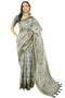 Vasthrlay Charcoal Grey Abstract Print Polyester Saree With Antique Zari Border And Unstitched Blouse Piece