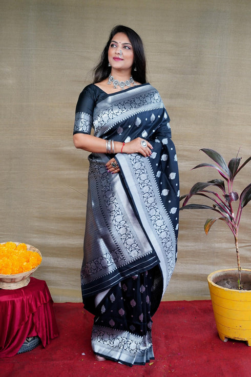 Vasthrlay Silver Banarasi Saree