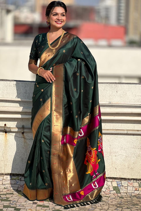 Vasthrlay Kanjivaram Paithani Unstitched Mahendi Ethnic Wear