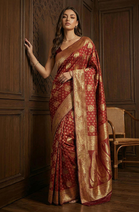 Vasthrlay Maroon Jacquard Saree