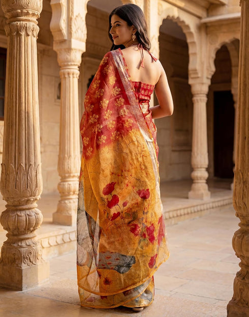 Vasthrlay Womens Printed Unstitched Dusty Pink Saree