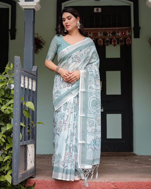 Vasthrlay Floral Prints Tasseled Saree