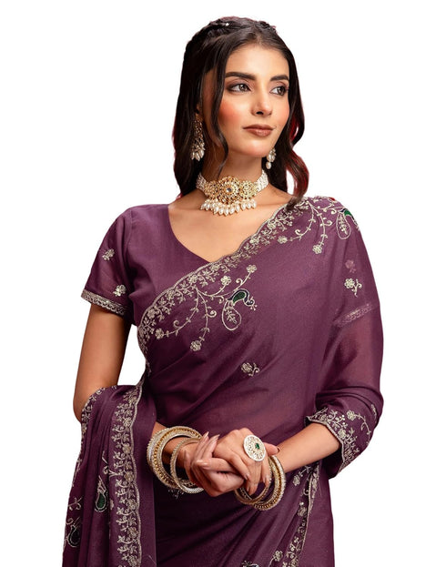 Vasthrlay Georgette Embroidery Unstitched Maroon Saree