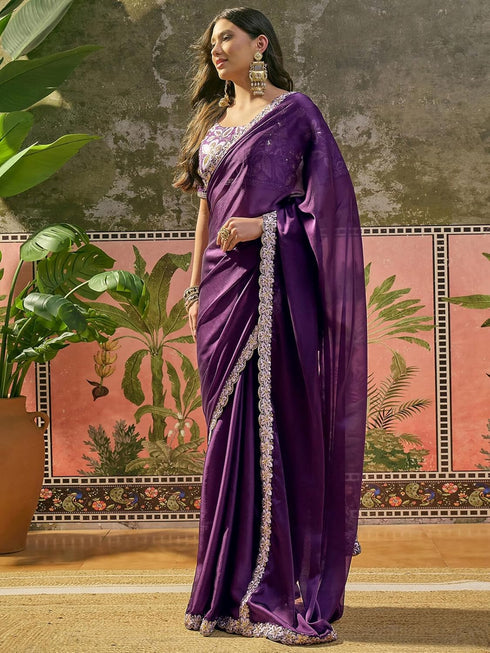 Vasthrlay Sequins Embroidery Black Saree