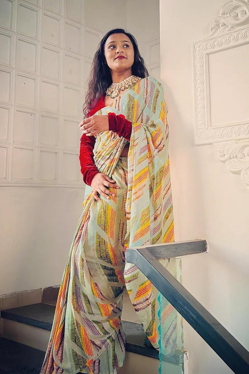 Vasthrlay Fashion Chiffon Printed Red Ethnic Wear