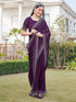 Vasthrlay Womens Scalloped Wine Saree With Unstitched Blouse Piece