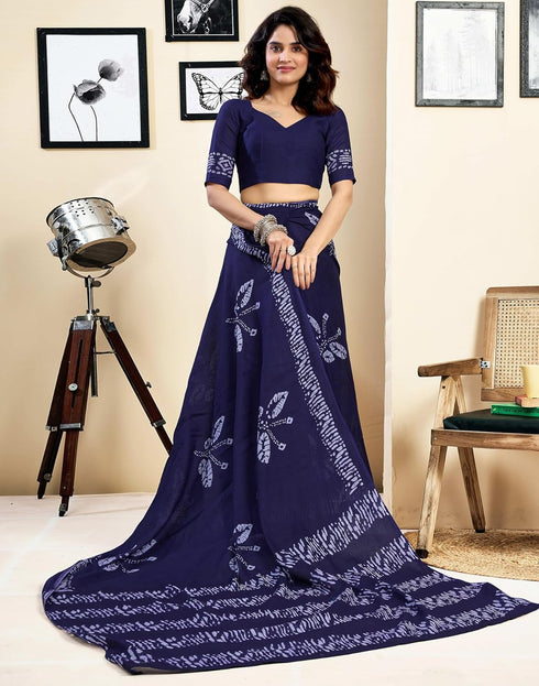 Vasthrlay Womens Printed Unstitched Dark Green Saree