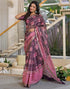 Vasthrlay Womens Printed Purple Saree With Unstitched Blouse Piece
