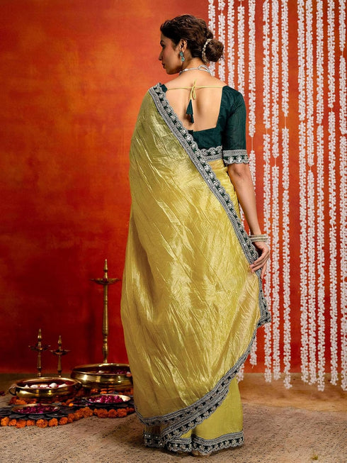 Vasthrlay Sequins Embroidery Olive Saree