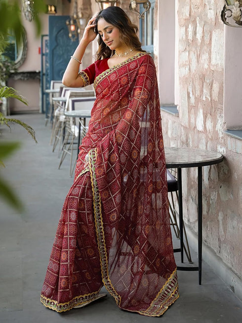 Vasthrlay Georgette Bandhani Dark Saree