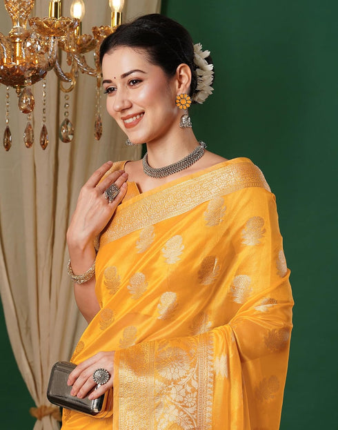 Vasthrlay Banarasi Kanjivaram Unstitched Orange Saree